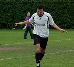 Dom O'Shea celebrates his goal in the football firsts' 4-0 win. Photograph by Arran Bowen-la Grange